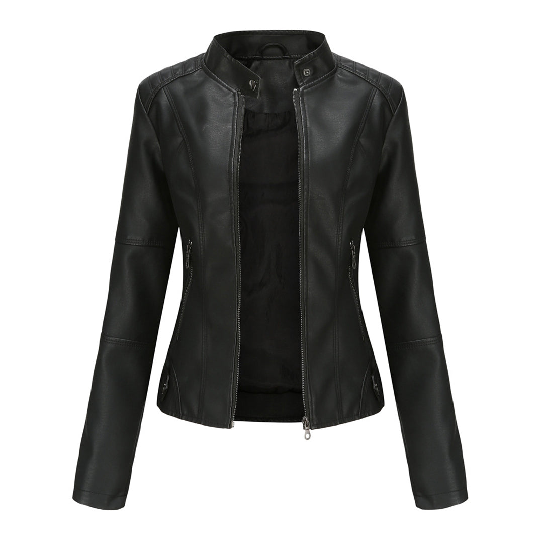 Manon - Veste Femme en Cuir Style pour l'Automne avec Col Montant Zippé