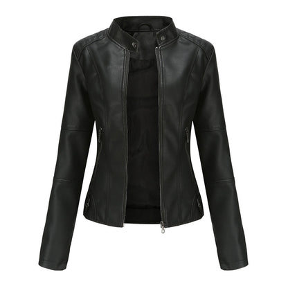 Manon - Veste Femme en Cuir Style pour l'Automne avec Col Montant Zippé