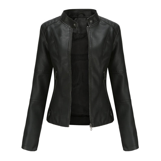 Manon - Veste Femme en Cuir Style pour l'Automne avec Col Montant Zippé