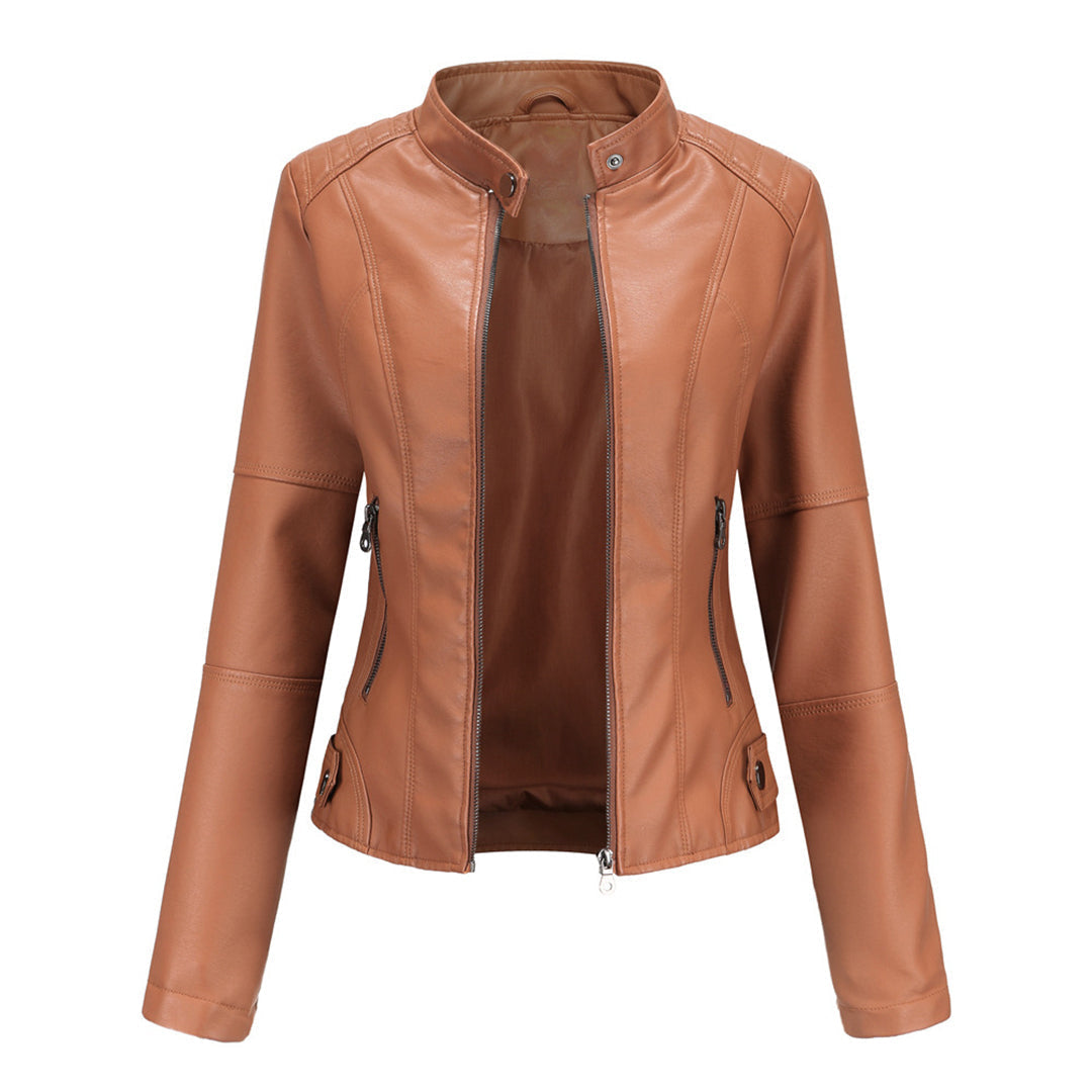 Manon - Veste Femme en Cuir Style pour l'Automne avec Col Montant Zippé