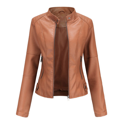 Manon - Veste Femme en Cuir Style pour l'Automne avec Col Montant Zippé