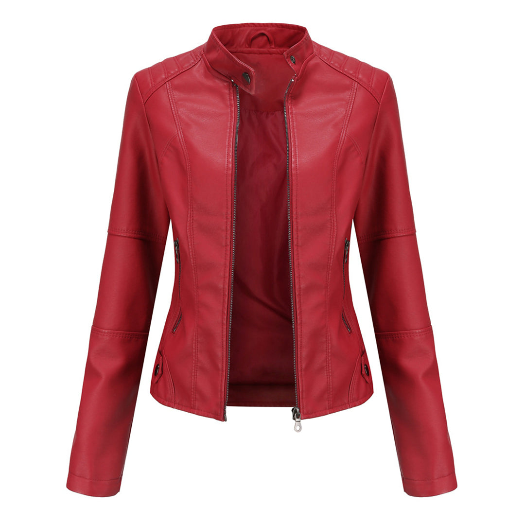 Manon - Veste Femme en Cuir Style pour l'Automne avec Col Montant Zippé