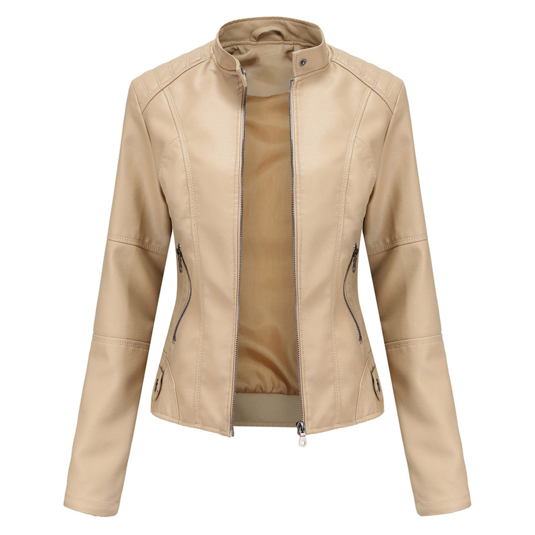 Manon - Veste Femme en Cuir Style pour l'Automne avec Col Montant Zippé