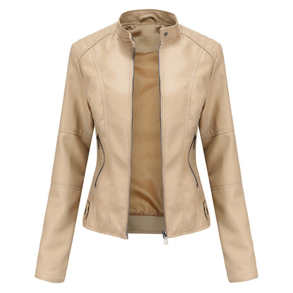 Manon - Veste Femme en Cuir Style pour l'Automne avec Col Montant Zippé