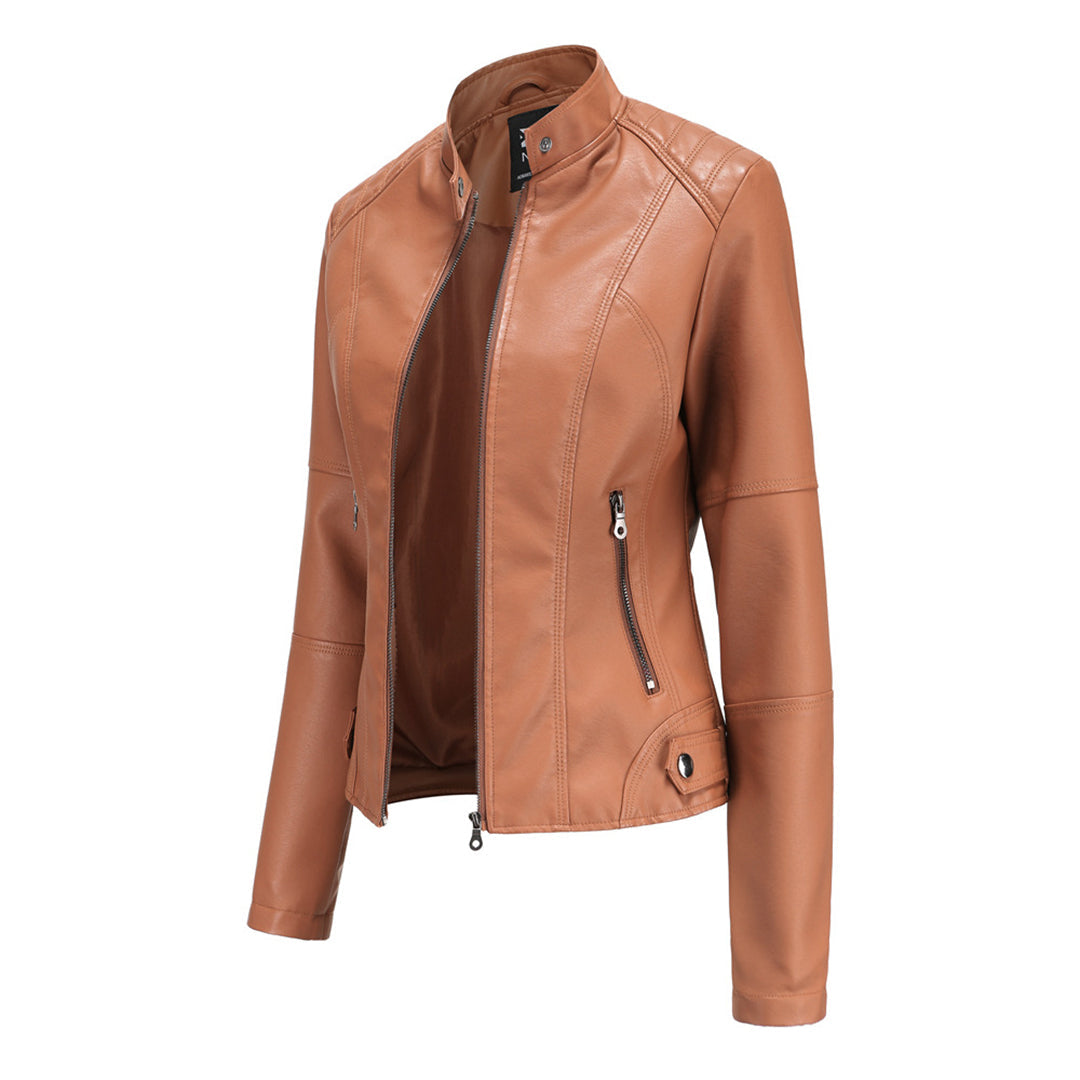 Manon - Veste Femme en Cuir Style pour l'Automne avec Col Montant Zippé