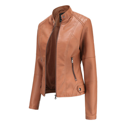 Manon - Veste Femme en Cuir Style pour l'Automne avec Col Montant Zippé