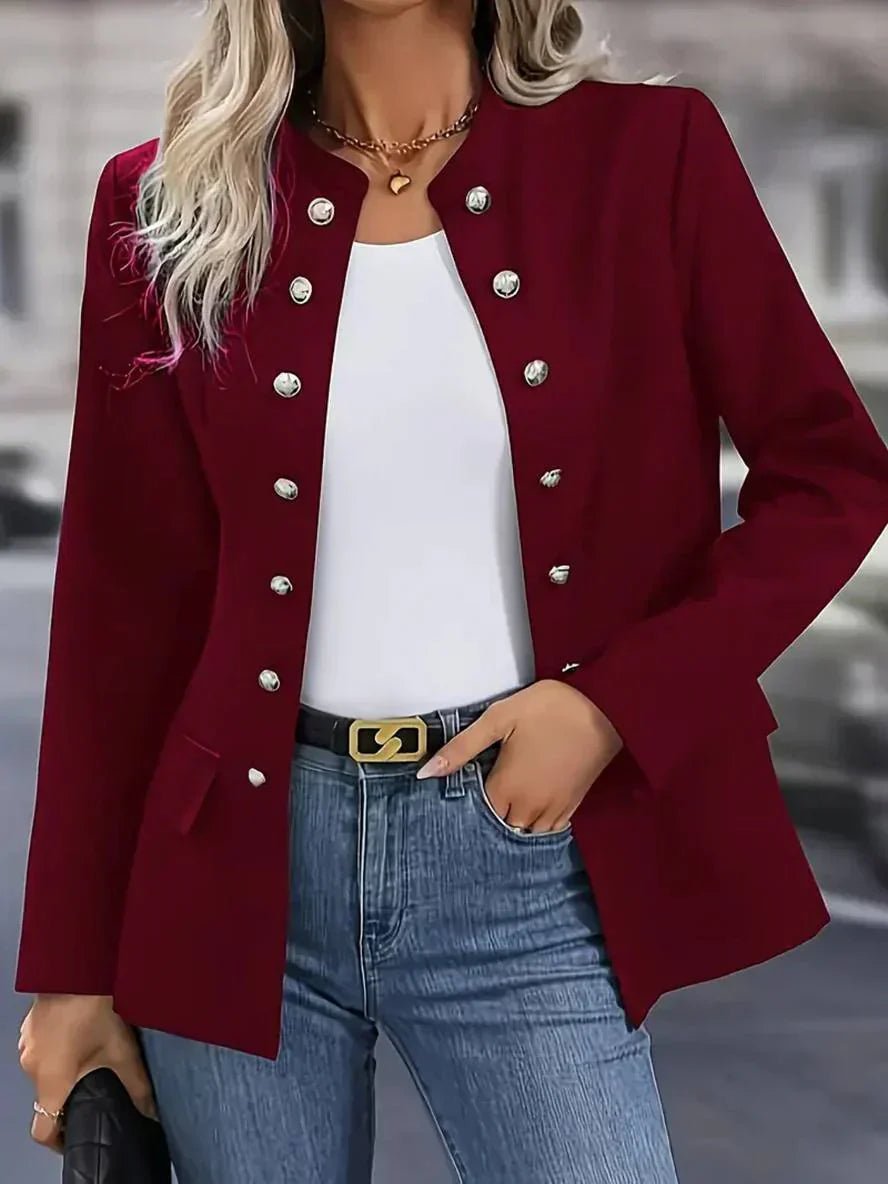 Margaux - Blazer Femme d'Automne Élégant avec Col Rond et Boutons Dorés