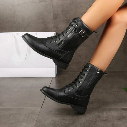 Margaux - Bottes Femme Automne Hautes avec Lacets et Fermeture Éclair