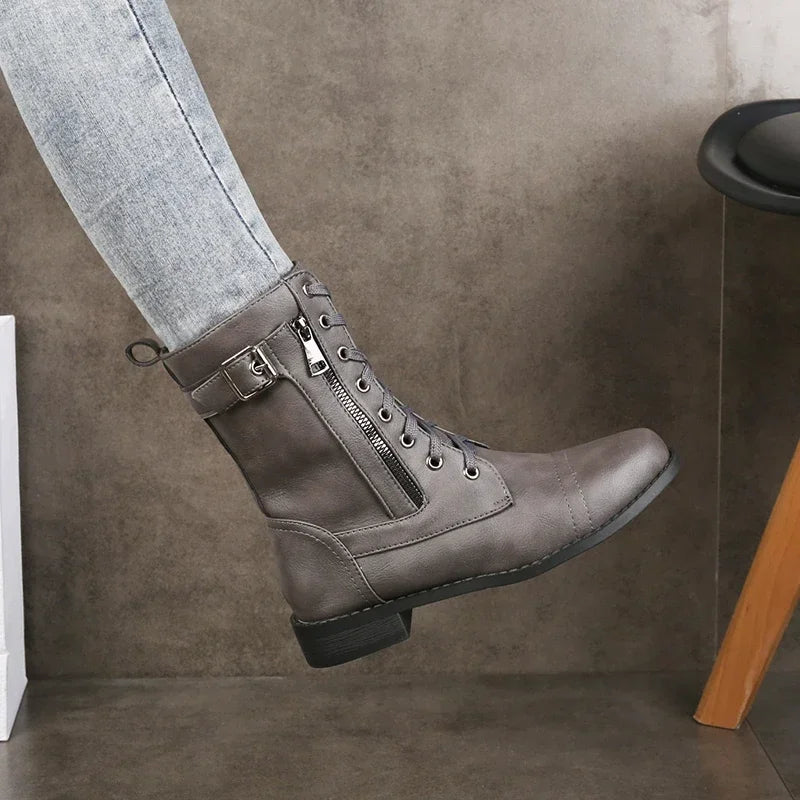 Margaux - Bottes Femme Automne Hautes avec Lacets et Fermeture Éclair