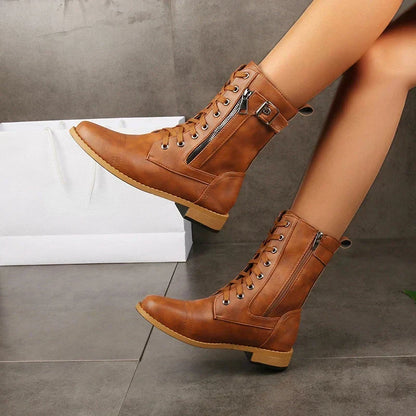 Margaux - Bottes Femme Automne Hautes avec Lacets et Fermeture Éclair