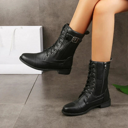 Margaux - Bottes Femme Automne Hautes avec Lacets et Fermeture Éclair