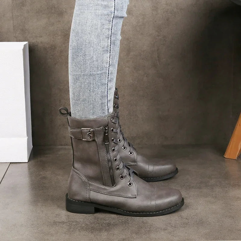 Margaux - Bottes Femme Automne Hautes avec Lacets et Fermeture Éclair
