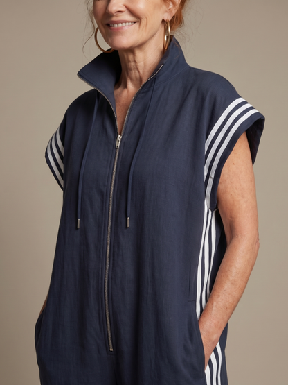 Margaux - Combinaison Large en Lin Femme Oversize avec Bandes Contrastantes