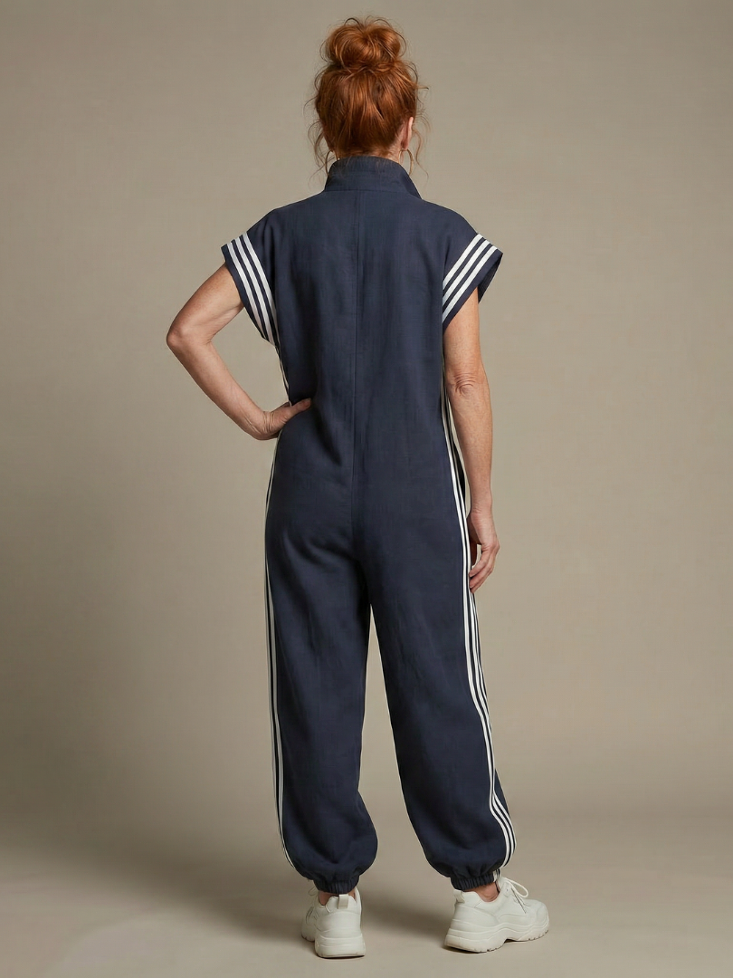 Margaux - Combinaison Large en Lin Femme Oversize avec Bandes Contrastantes