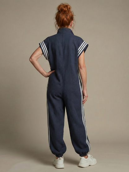 Margaux - Combinaison Large en Lin Femme Oversize avec Bandes Contrastantes