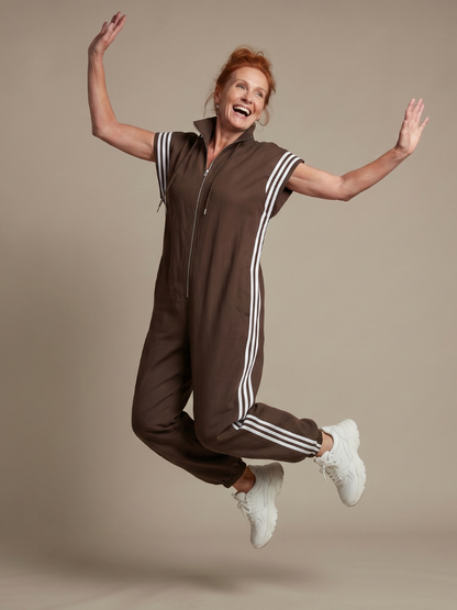 Margaux - Combinaison Large en Lin Femme Oversize avec Bandes Contrastantes