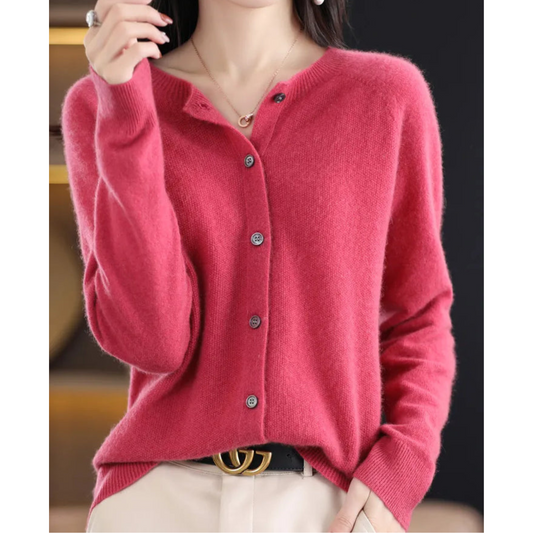 Margaux - Gilet Femme Cardigan en Cashmere Blend avec Col Rond