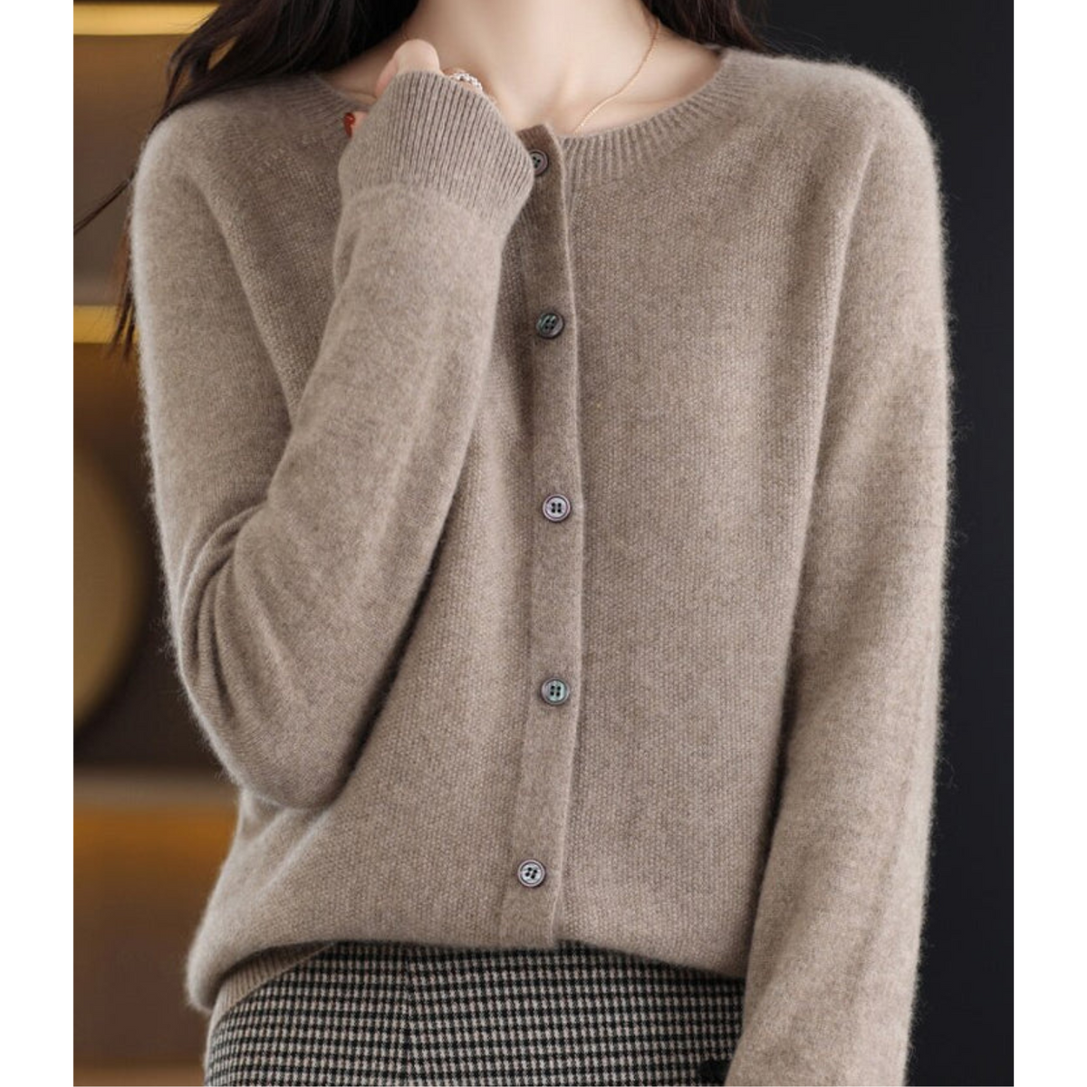 Margaux - Gilet Femme Cardigan en Cashmere Blend avec Col Rond