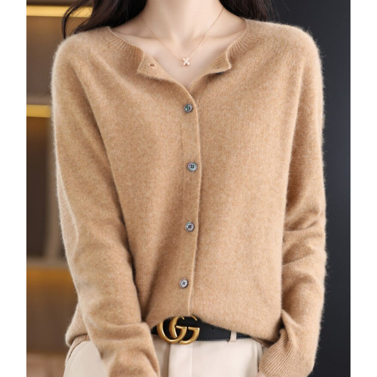 Margaux - Gilet Femme Cardigan en Cashmere Blend avec Col Rond