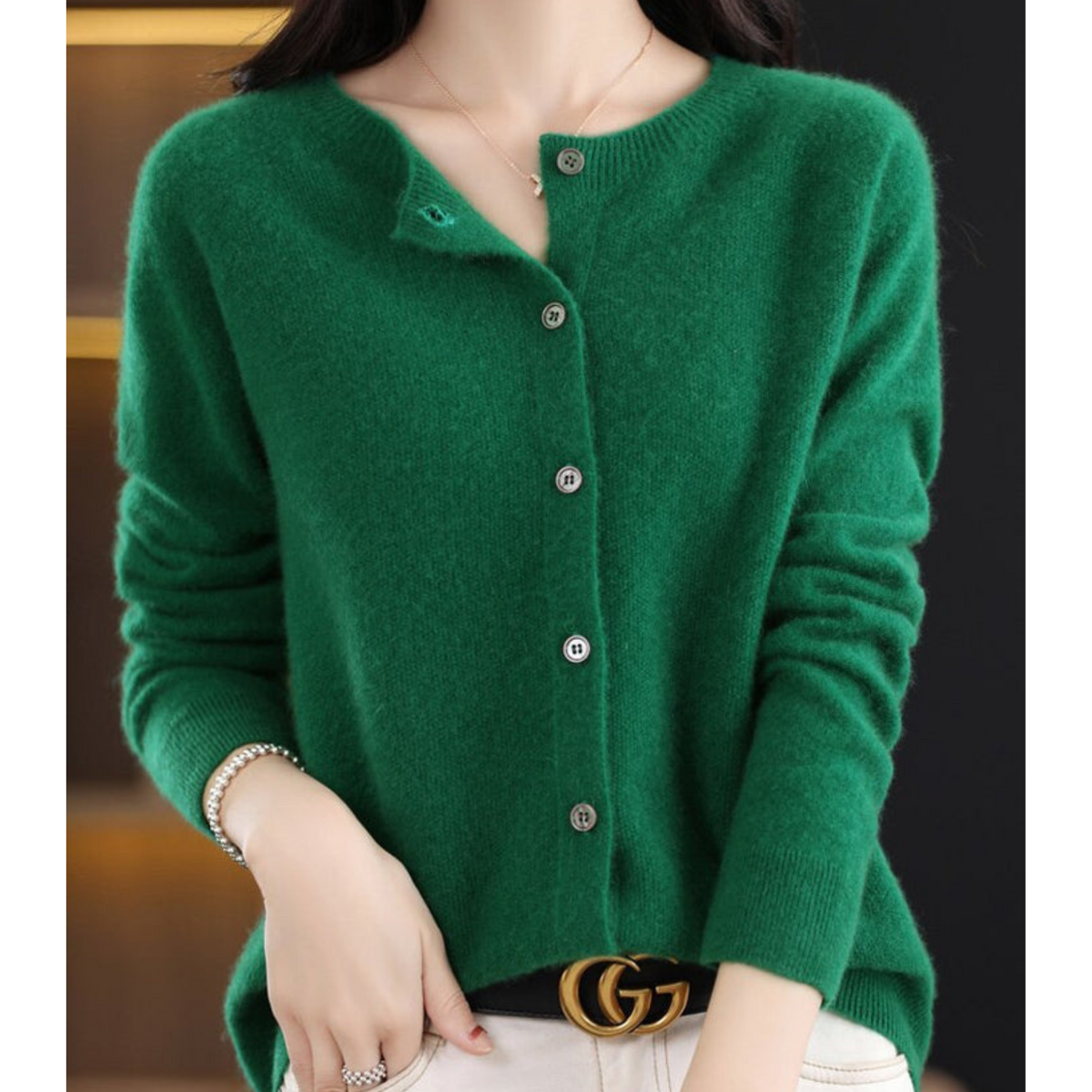 Margaux - Gilet Femme Cardigan en Cashmere Blend avec Col Rond