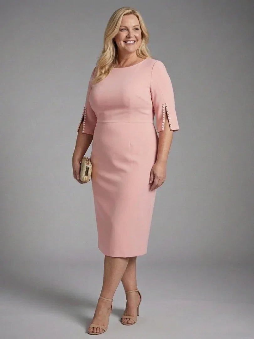 Margaux - Robe Invitée Mariage Femme Chic Midi avec Manches Évasées et Perles