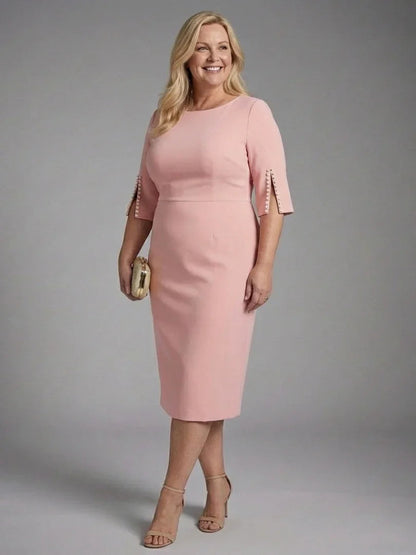 Margaux - Robe Invitée Mariage Femme Chic Midi avec Manches Évasées et Perles