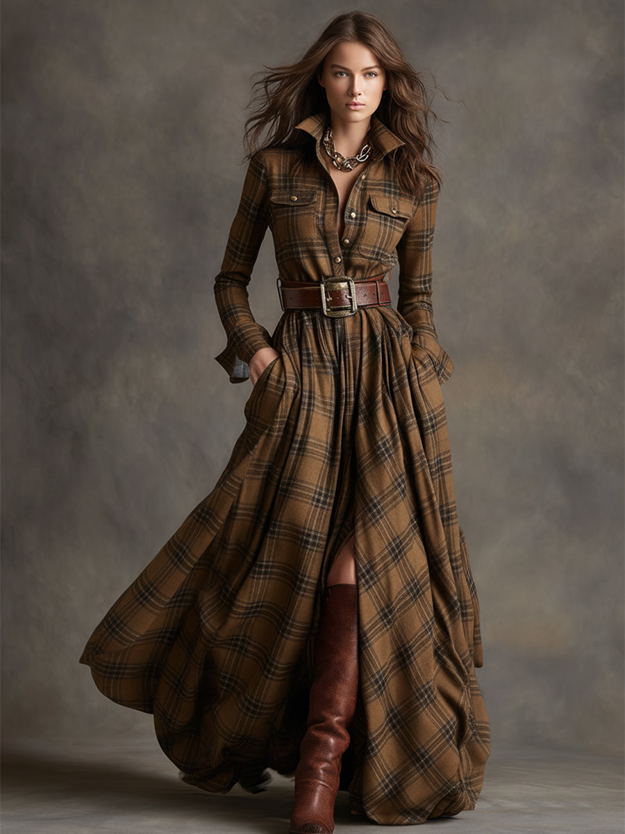 Margaux - Robe Maxi Femme Élégante avec Manches Longues et Ceinture