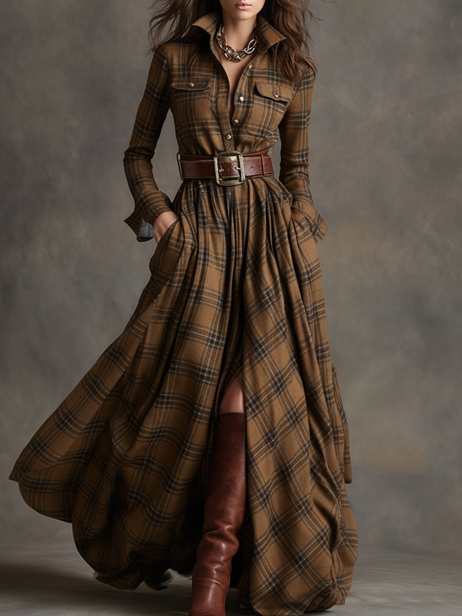 Margaux - Robe Maxi Femme Élégante avec Manches Longues et Ceinture