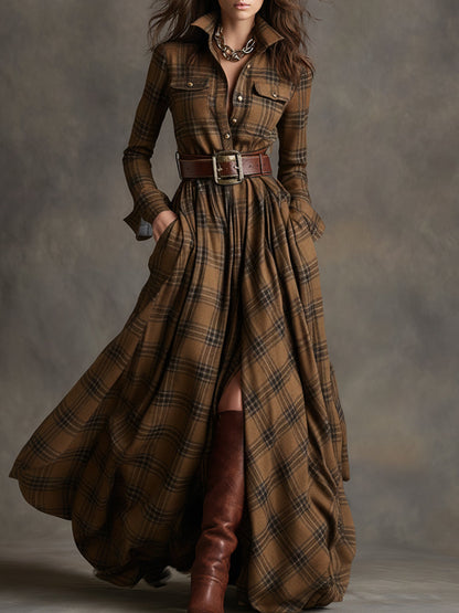 Margaux - Robe Maxi Femme Élégante avec Manches Longues et Ceinture