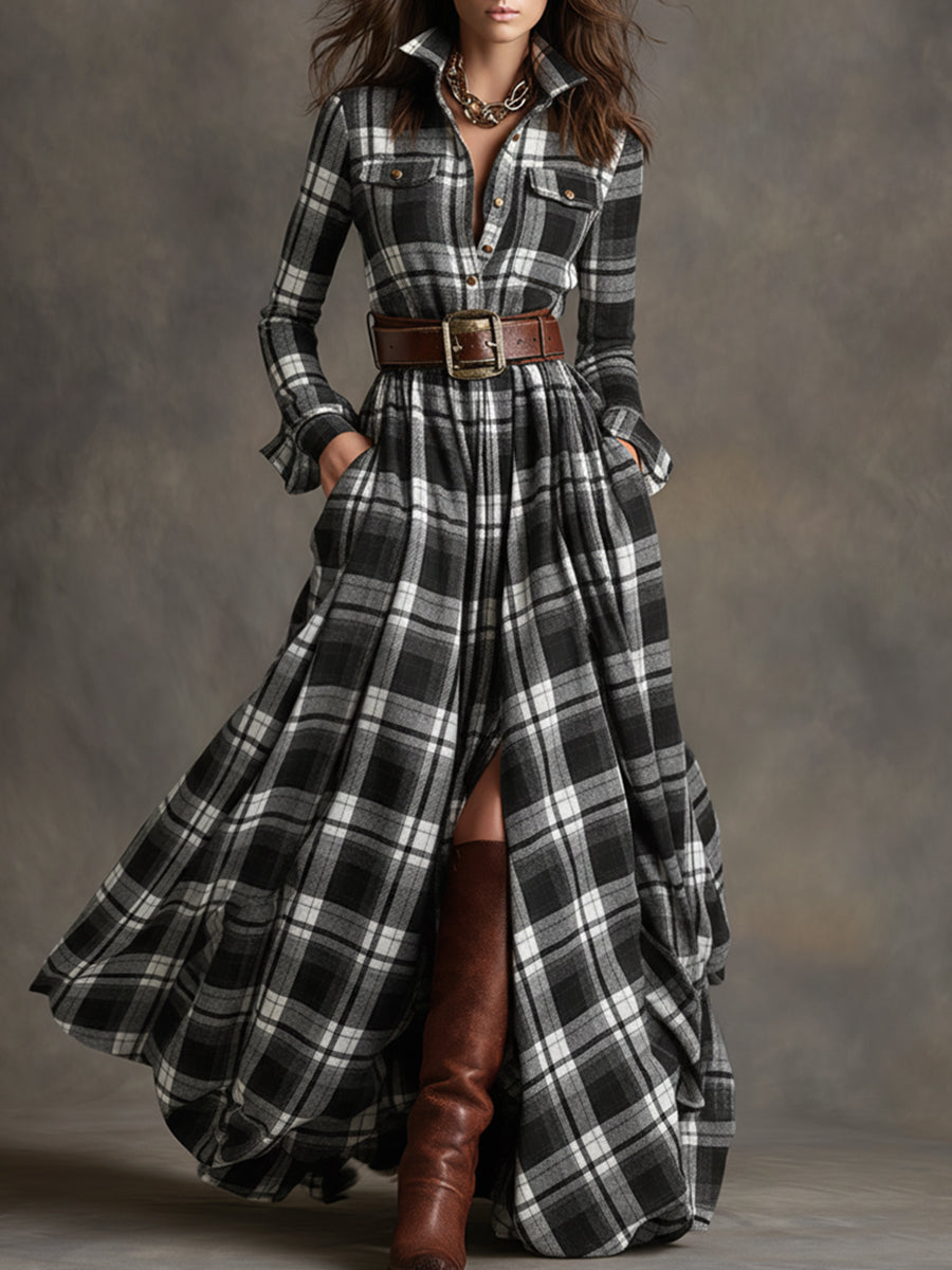 Margaux - Robe Maxi Femme Élégante avec Manches Longues et Ceinture