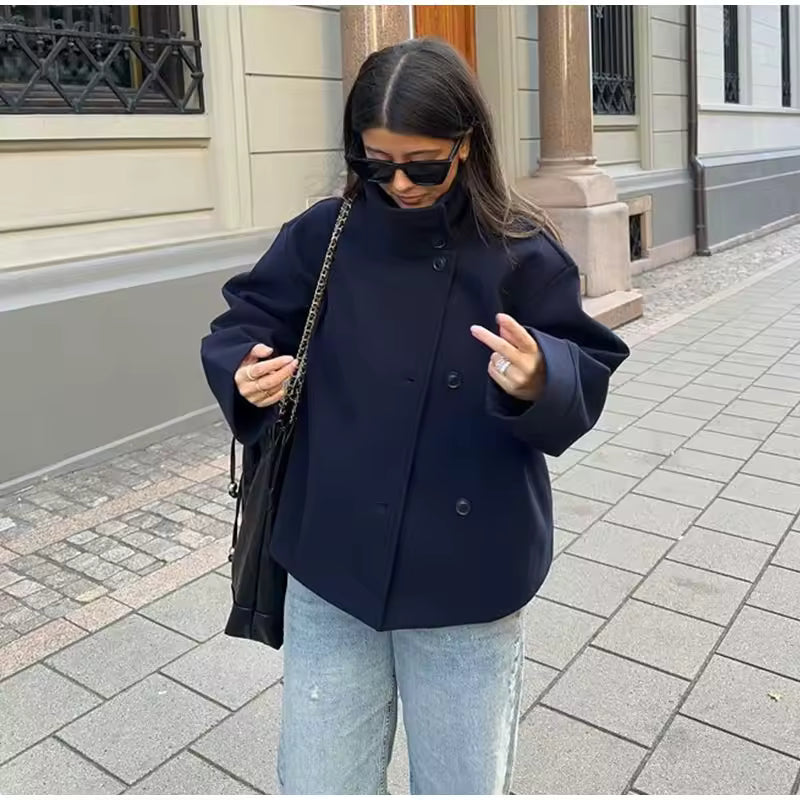Margaux - Veste Femme Automne Courte Oversize avec Col Montant