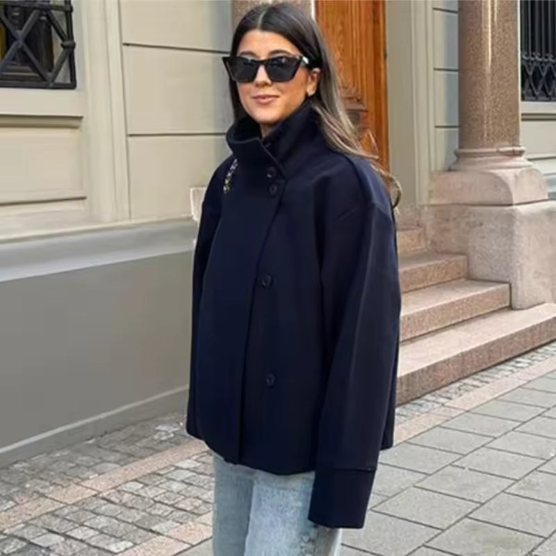 Margaux - Veste Femme Automne Courte Oversize avec Col Montant