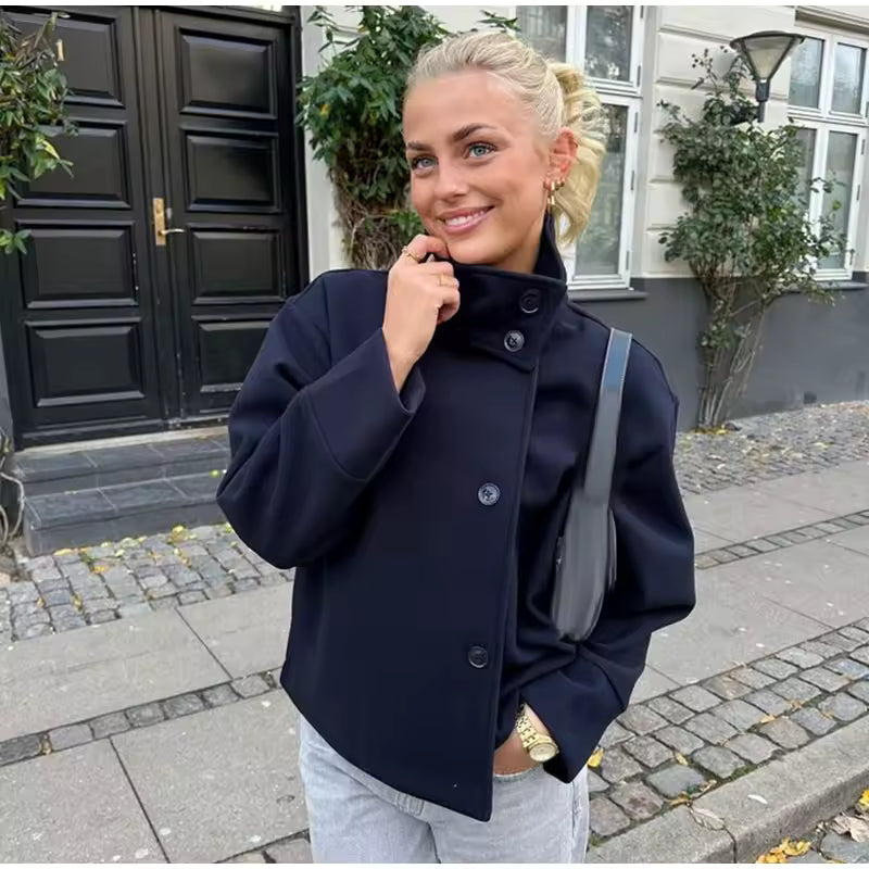 Margaux - Veste Femme Automne Courte Oversize avec Col Montant