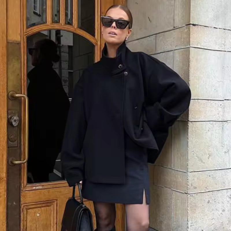 Margaux - Veste Femme Automne Courte Oversize avec Col Montant