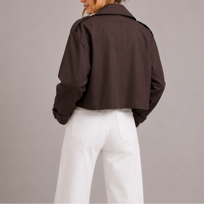 Margaux - Veste Femme Automne Cropped avec Col Tailleur et Boutonnage Croisé
