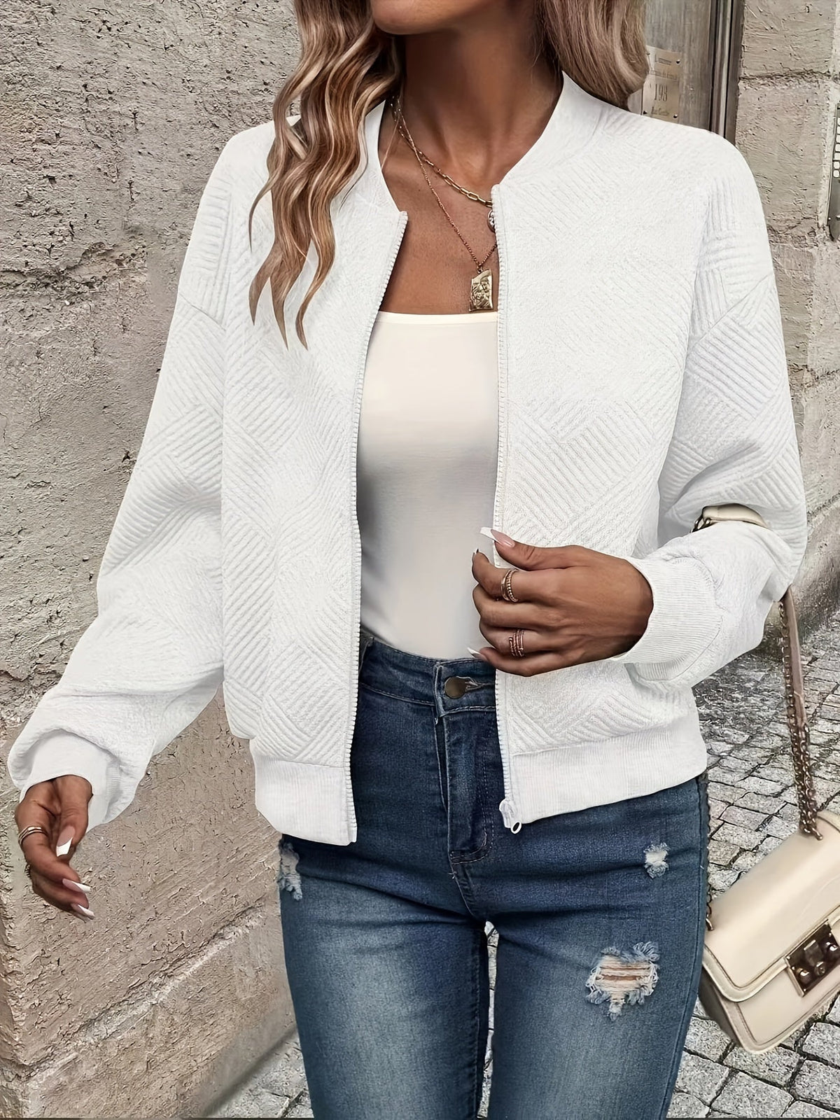 Margaux - Veste Femme Automne Cropped avec Fermeture Éclair et Col Montant