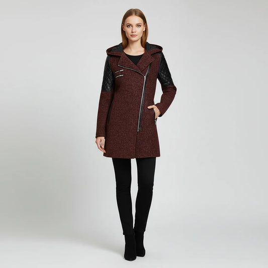 Marie - Manteau femme hiver long et chaud à capuche avec fermeture zippée