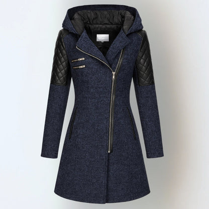 Marie - Manteau femme hiver long et chaud à capuche avec fermeture zippée