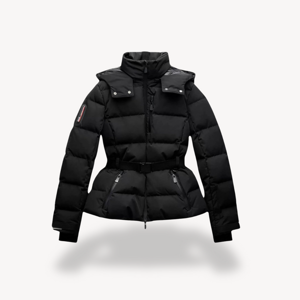 Marie - Parka femme d’hiver courte matelassée à capuche avec ceinture et chaude