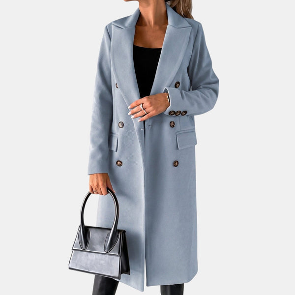 Marie - Trench femme hiver long et chaud croisé élégant à coupe droite