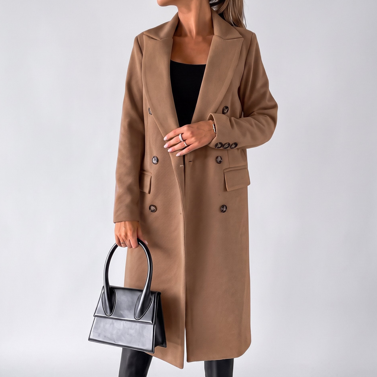 Marie - Trench femme hiver long et chaud croisé élégant à coupe droite