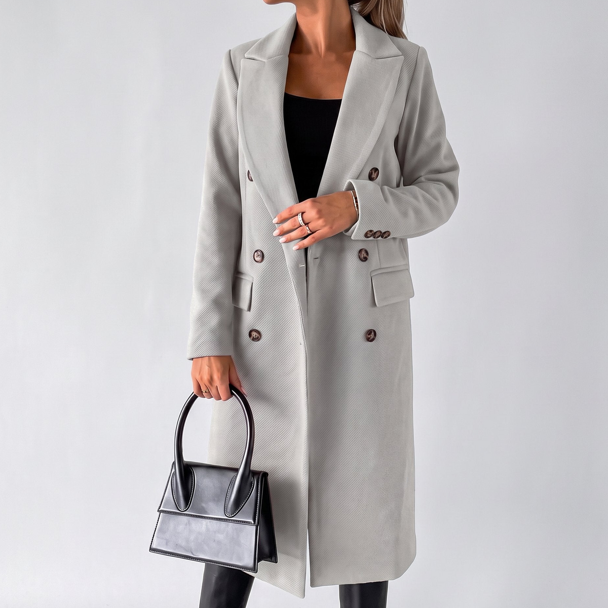 Marie - Trench femme hiver long et chaud croisé élégant à coupe droite