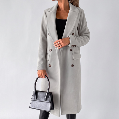 Marie - Trench femme hiver long et chaud croisé élégant à coupe droite