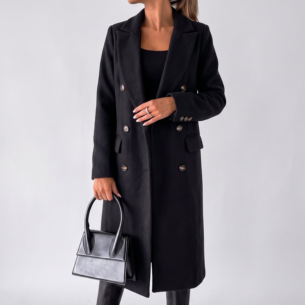 Marie - Trench femme hiver long et chaud croisé élégant à coupe droite