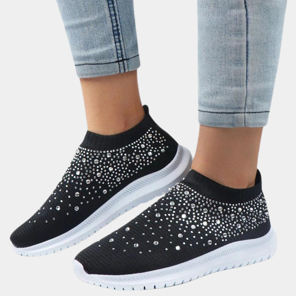 Marion - Baskets Orthopédiques Femme Slip-On avec Strass et Semelle Souple