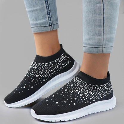 Marion - Baskets Orthopédiques Femme Slip-On avec Strass et Semelle Souple