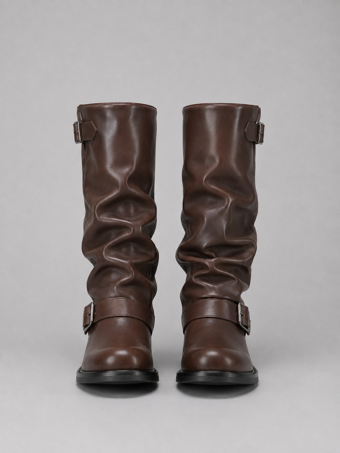 Marion - Bottes Femme Hautes Style Biker avec Boucles et Talon Bas