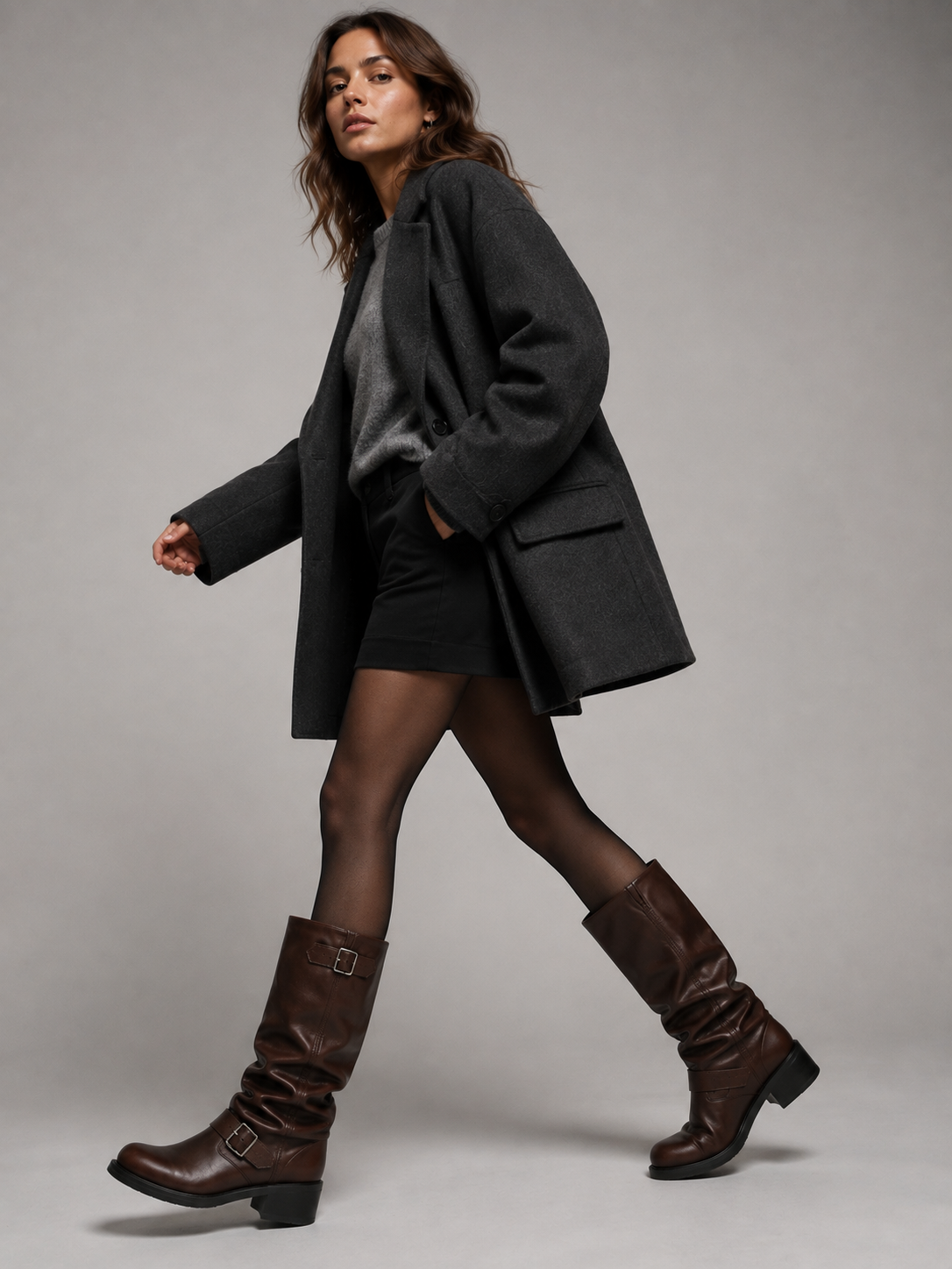 Marion - Bottes Femme Hautes Style Biker avec Boucles et Talon Bas