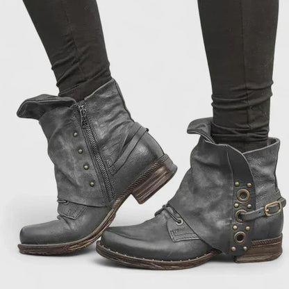 Marion - Bottines Femme Automne Vintage avec Boucles et Talon Bloc