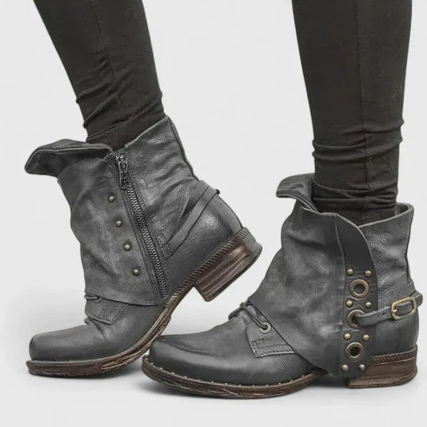 Marion - Bottines Femme Automne Vintage avec Boucles et Talon Bloc
